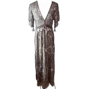 Yireh Hawaii Indi Maxi hand beaded & Tassels Boho Coastal Beach Island Dress MED